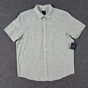 14th & Union Mens Short Sleeve Linen Blend Button Down Shirt Green Large NWT